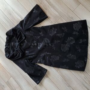 Jak & Rae Black Corduroy Floral Jacquard Puff Collar Coat